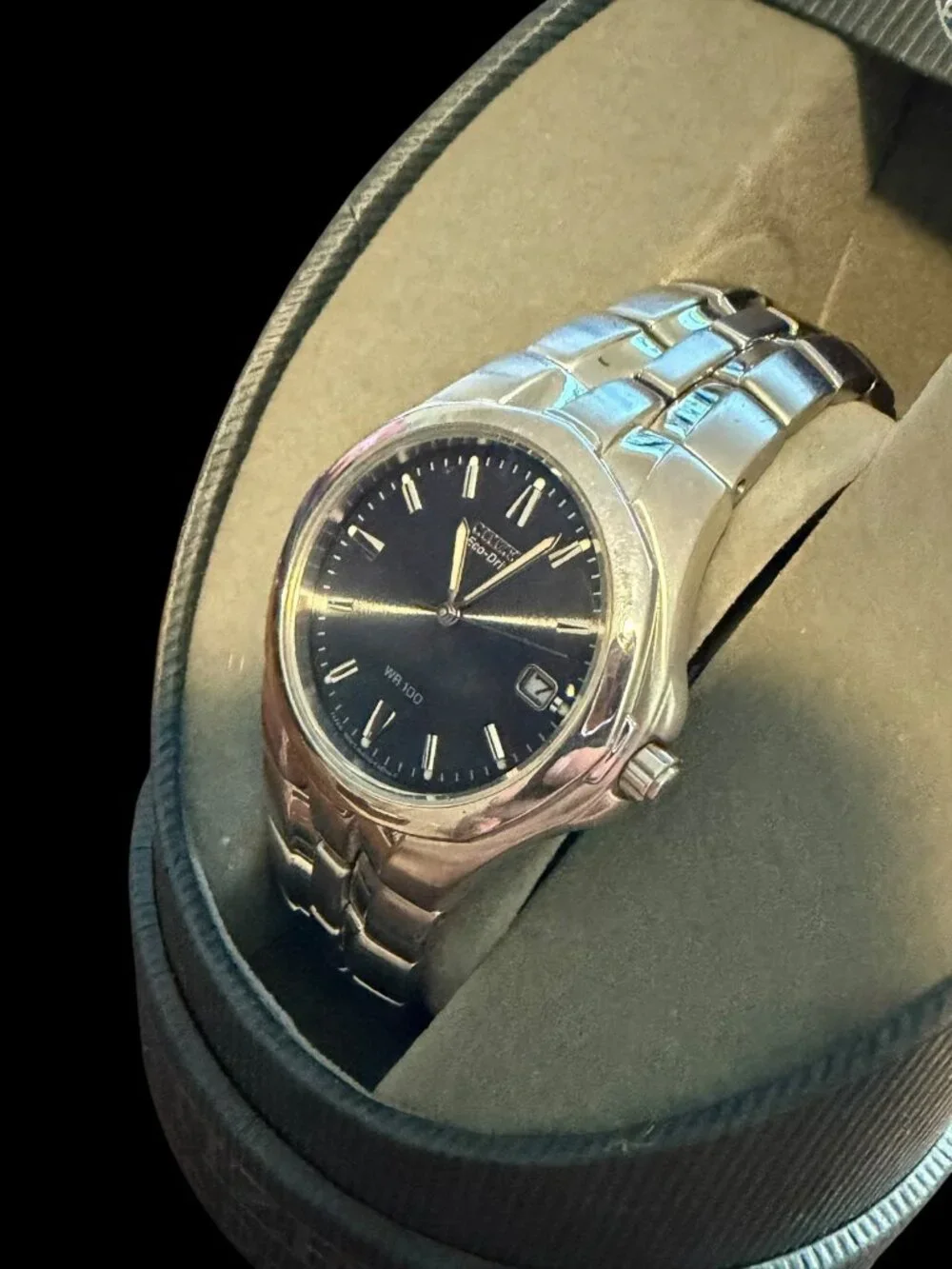 Citizen Eco-Drive Men's Stainless Steel Black Dial Date Wristwatch WR100